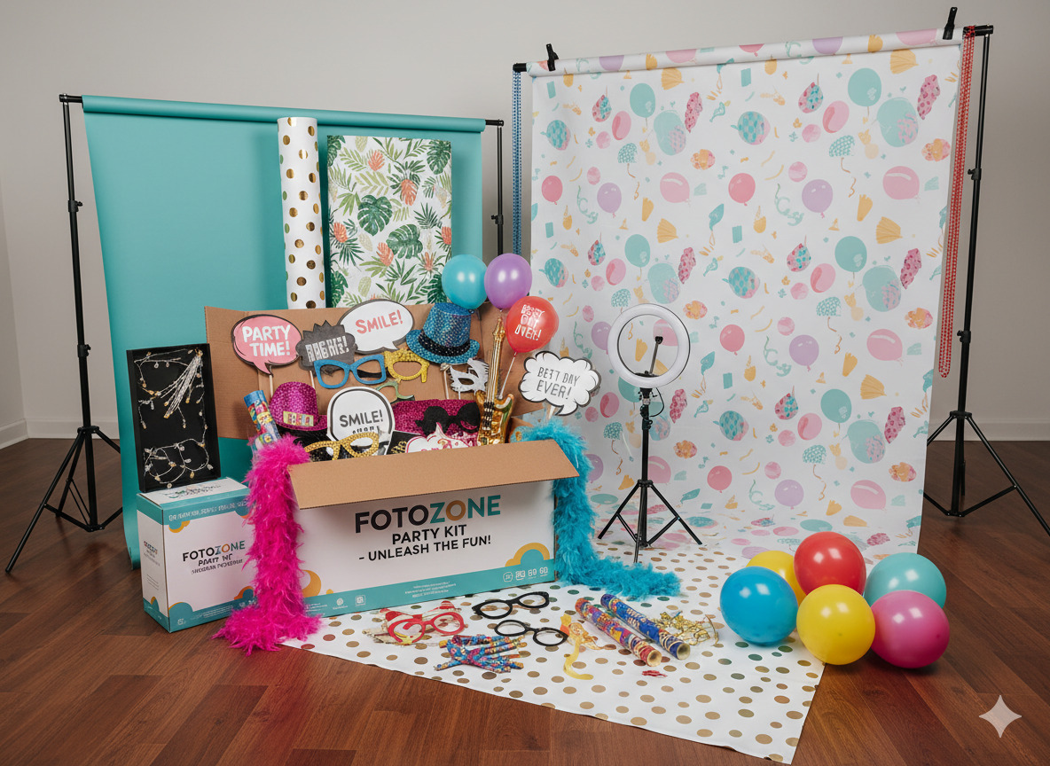 Fotozone pakket met achtergrond en rekwisieten