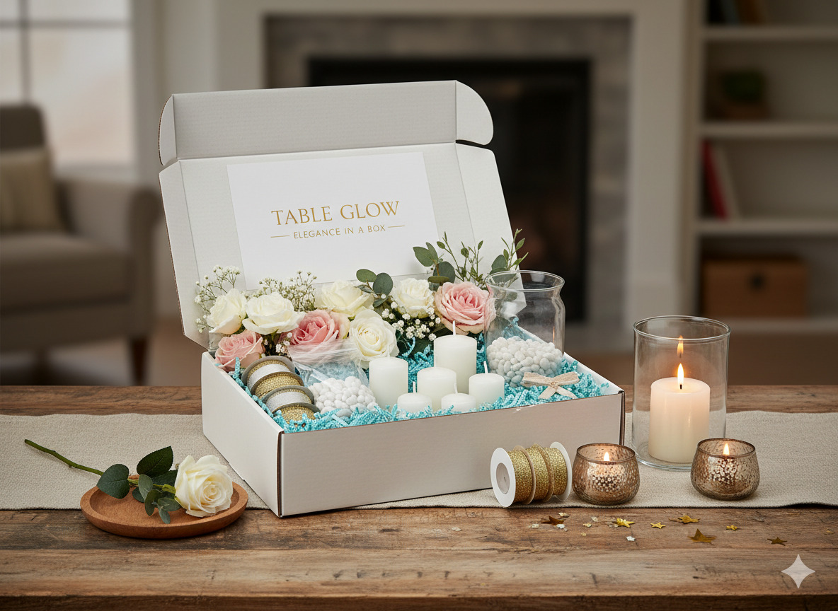 Tafeldecoratie pakket met bloemen en kaarsen